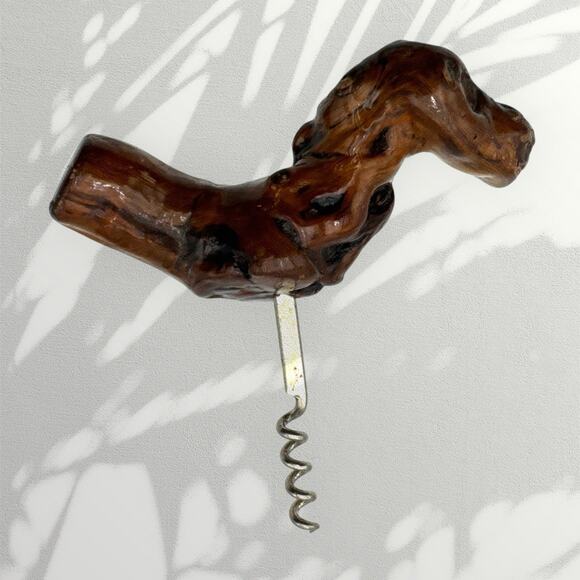 Large Vintage Burl Wood Grapevine Corkscrew Wine Bottle Opener - Picture 1 of 8